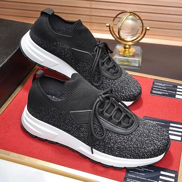 

breathable air prax 01 knit fabric sneakers mens shoes soft sports footwears low fashion plus size lace -up casual men shoe, Black
