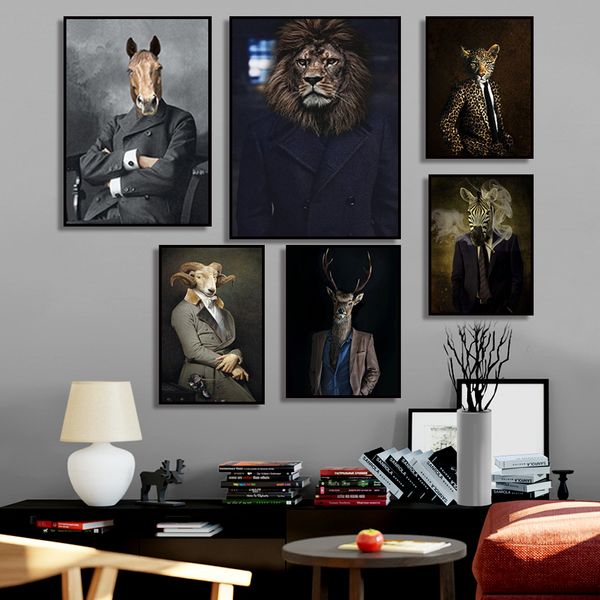 

nordic rabbit cat animal vintage big canvas painting art zebra lion elephant posters and prints wall picture for living room