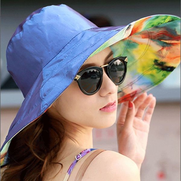 

double-sided sun female summer foldable large edge sunshade korean fashion sun hat travel sunscreen beach hat, Blue;gray
