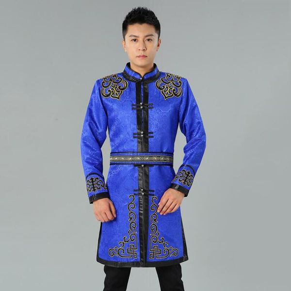 

ethnic clothing mongolian men's classical party gown grassland living robe stand collar tang suit mongolia riding horse, Red