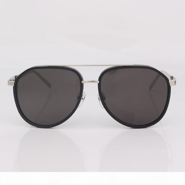 

men sunglasses brand designer silver metal frame pilot sunglasses men metal temples gray lens with original box, White;black