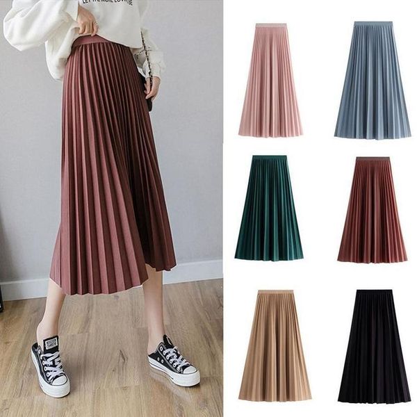 

2020 two layer autumn winter women suede skirt long pleated skirts womens vintage women midi skirt, Black