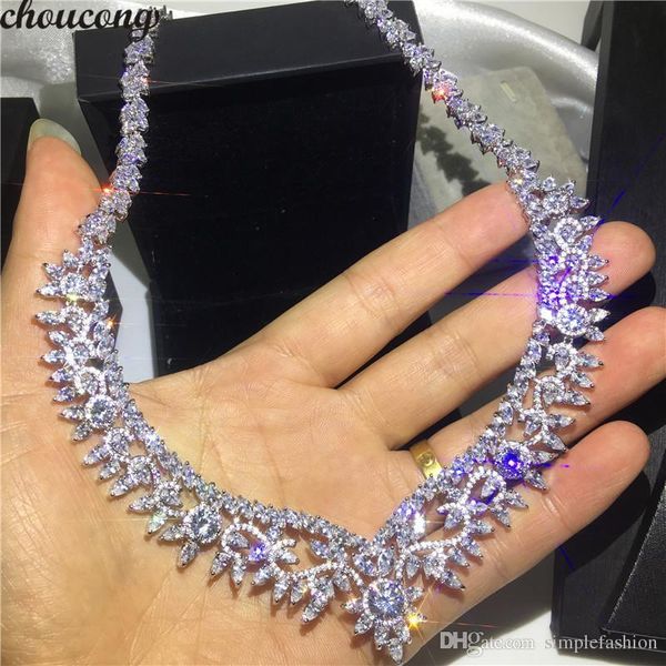 

vecalon big flower necklace marquise cut diamonds cz white gold filled party wedding necklace for women bridal luxury jewelry, Silver