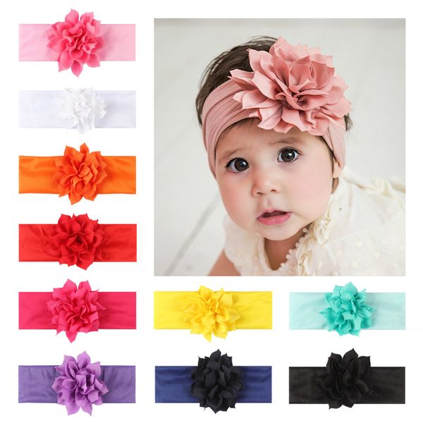 

infant baby newborn turban headband soft lotus leaf flower stretch cloth headscarf headwraps bow knot headbands girls hair accessories b443, Slivery;white