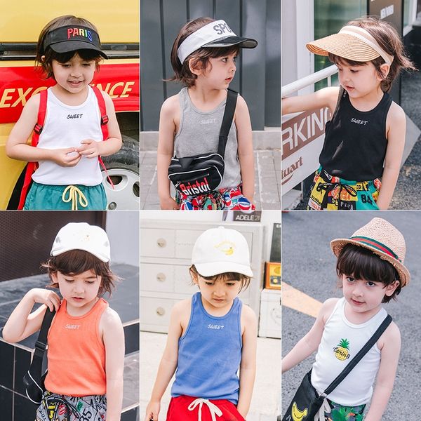 

yro0o boys' pure cotton vest children's korean style summer clothes kids vest shirt ' babies' western style shirt 2019 n, Blue