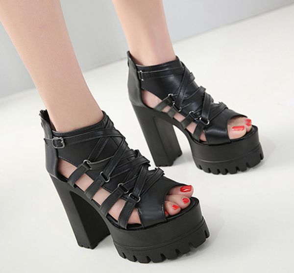 

leopard land 2020 new women black fish toe square heels high-heeled shoes waterproof platform high heels sandals -8210
