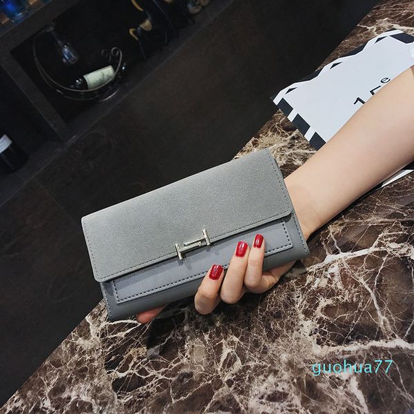 

2020 new medium and long women's wallet wholesale multi card position two fold frosted with pu leather hand holding big money clip, Red;black