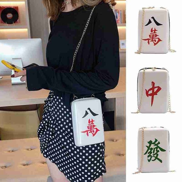 

new china mahjong printing shoulder bags women crossbody bag chains national wild designer pu leather messenger bag for girls