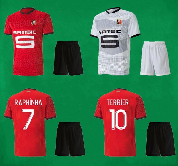 

20 21 rennais soccer jerseys home away men kids soccer kits 2020 2021 stade rennais raphinha niang bourigeaud hunou football shirt uniforms, Black