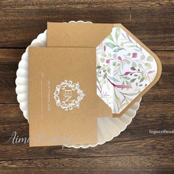 

brown craft custom envelope with different flower inner ,white color printing