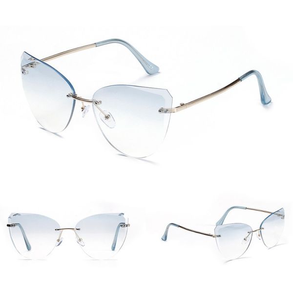 

women's rimless oval eyewear korean fashion style popular glasses semi metal retro sunglasses new mirror alloy weixinbuy, Blue
