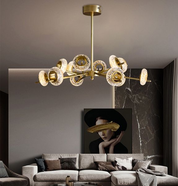 

modern led chandelier light all copper light luxury crystal lamp simple living room pendant light nordic restaurant pendant lamp net red mol