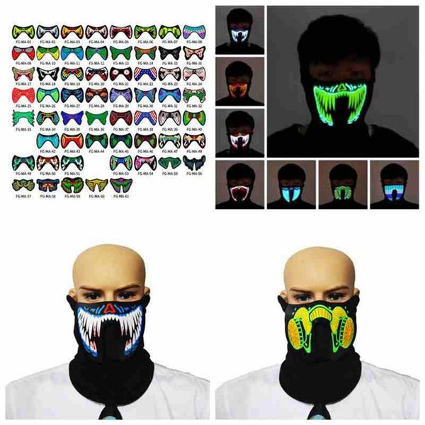 

69 styles el mask flash led music mask with sound active for dancing riding skating party voice control mask party halloween masks fy0063