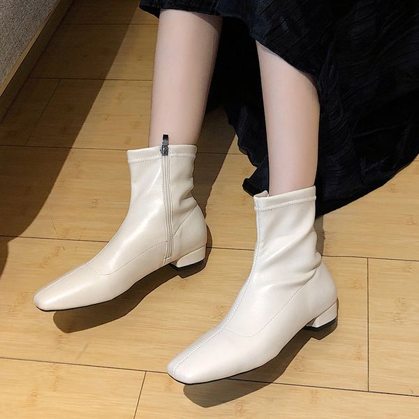 

brand women's shoes booties woman 2020 high heels round toe white boots boots-women fashion stiletto low rubber autumn, Black