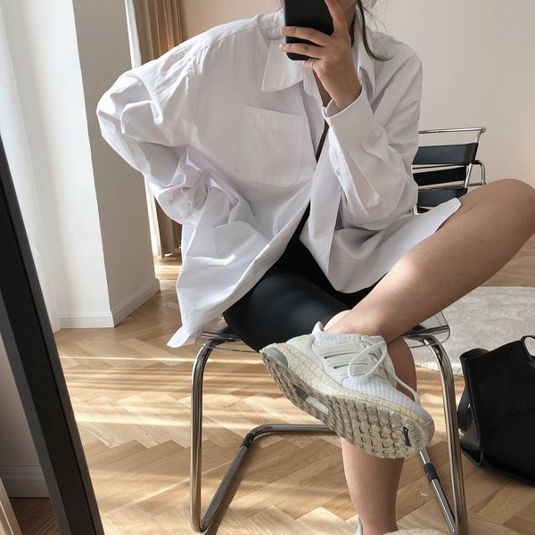 

lufu shirtshirt shirtearly autumn new korean design sense oversize lapel white shirt loose asymmetric boyfriend for women