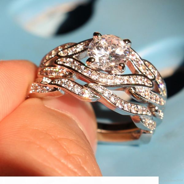 

k бесплатная доставка оптовая подлинная 2ct топаз diamonique cz 10kt белое золото заполненные gf имитация бриллиантовое обручальное обручаль, Silver