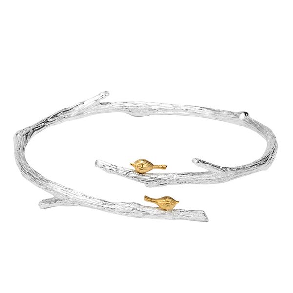 

natural handmade fine jewelry bird on branch adjustable bangle for women, Black