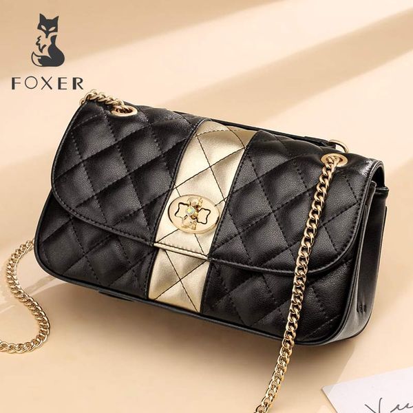 

foxer cowhide split leather office lady original chic flap bag female fashion small crossbody bag woman elegant messenger