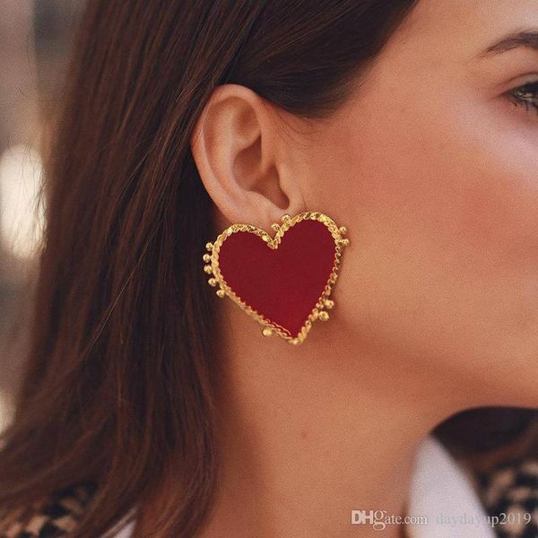 

vintage bohemia big red heart earrings for women fashion girl large sweet heart statement earrings party jewelry mix designs, Golden;silver