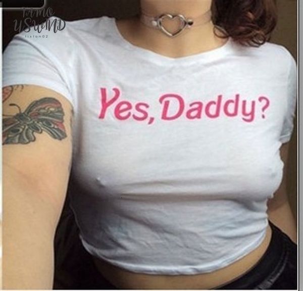 

лето женщин v шеи белый обрезанные tops да daddy печать футболка comfort вязаная tee tops drop доставка, White