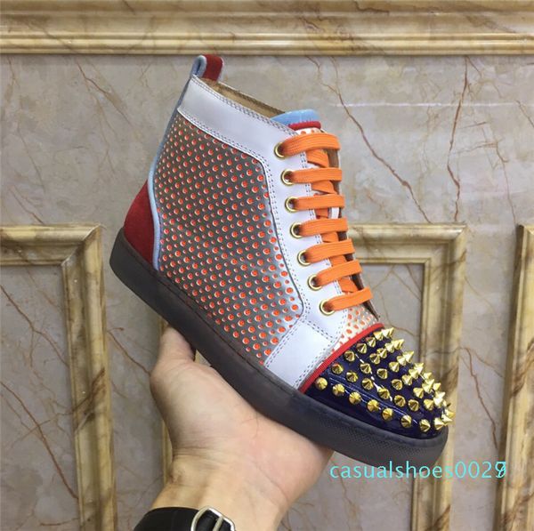 

1designer mens women studded spike casual shoes platform red sole bottom leather suede graffiti spike shoes trainer sneakers chaussure c27, Black