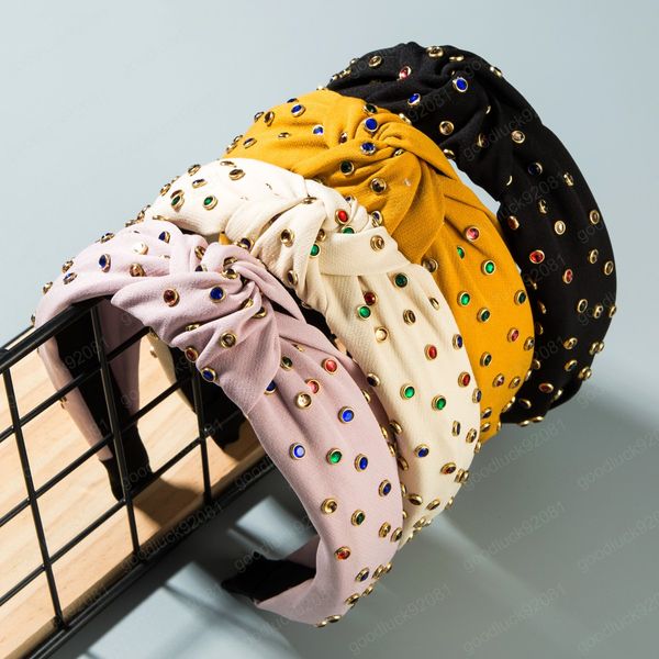 Новое прибытие атласной Knotted Hairband для женщины Кристалл главы группы Vintage Cross Soft Solid группа сделали Девочка аксессуары Подарка для волос