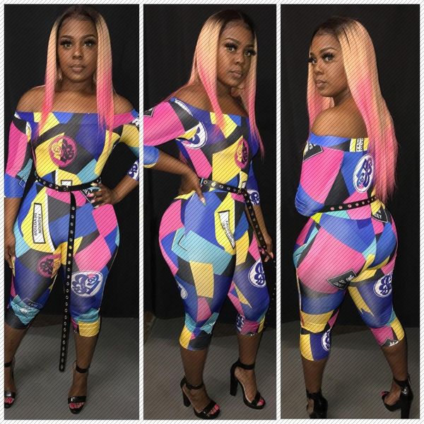 

european and american cross-border womens 2019 amazon wish popular off-shoulder printed jumpsuit, Black;white