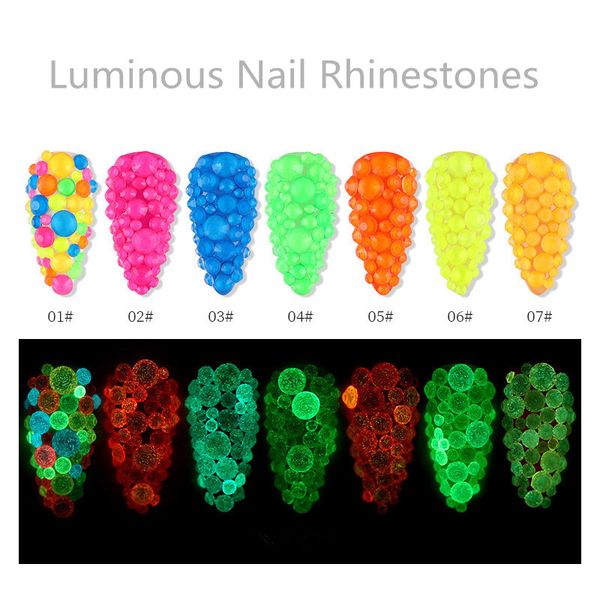 

mixed size luminous crystal nail art rhinestone decorations fluorescent glow in the dark 3d glitter diamond gems ss6-ss20 f713, Silver;gold