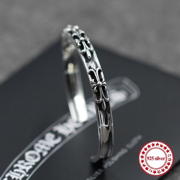 

S925 sterling silver men's Bangles bracelet personality domineering fashion punk style hip-hop cross-shaped gift to send lover