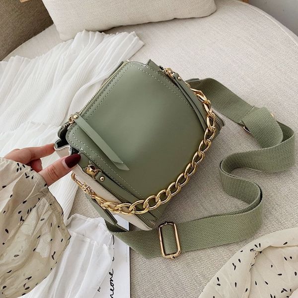 

chic strap female 2019 new fashion korean fashion chain portable bucket bag wide shoulder strap shoulder slanting small bag