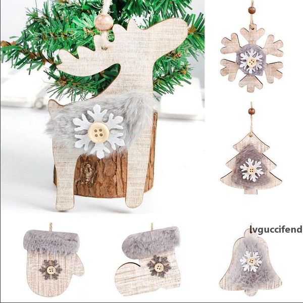 

6pcs rustic merry christmas tree decor felt wooden pendant xmas hanging ornaments home decor