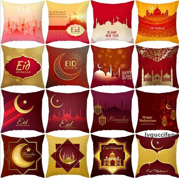 

red eid mubarak pillowcase 45*45cm throw cushion pillow cover happy muharram festival decoration for home decor personal customized