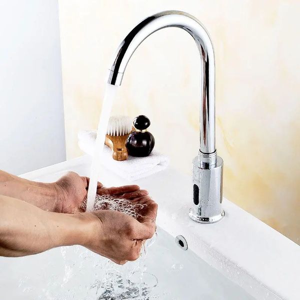 

zinc alloy automatic infrared sensor kitchen basin sink faucet smart touchless sink single cold tap single handle deck mount w/ hose control