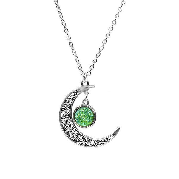 

2020 color 12mm drusy druzy necklace hollow out moon pendant charms necklace for women jewelry, Silver