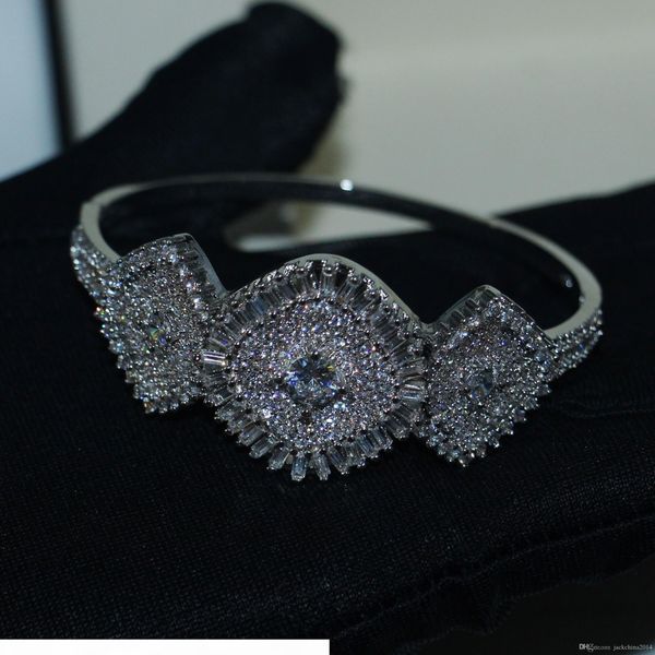 

d victoria wieck luxury jewelry 925 sterling silver pave white clear 5a cubic zirconia party flower bangle women wedding bridal bangle, Black