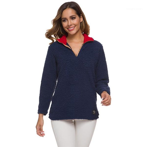 

lambswool solid hoodies spring autumn pullover long sleeve v neck clothes famale keep warm sweatshirts women, Black