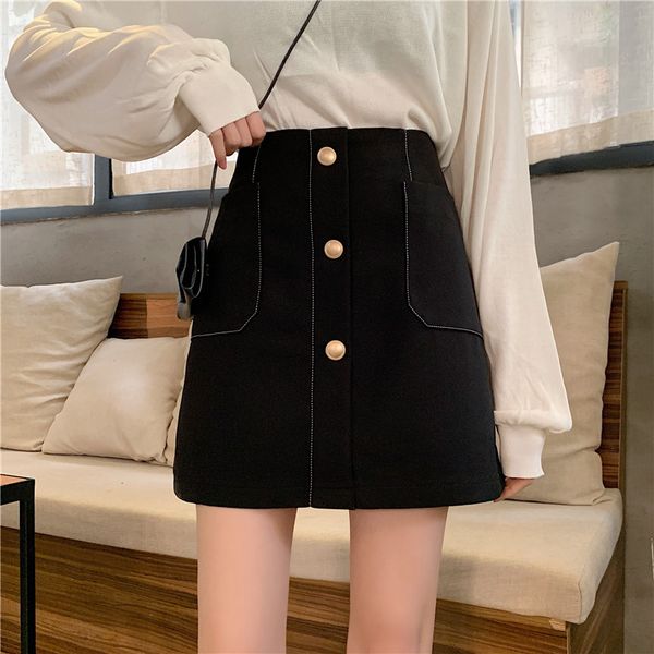 

korean a-line white black jeans skirt women single-breasted pocket high waist saia female summer denim mini skirt