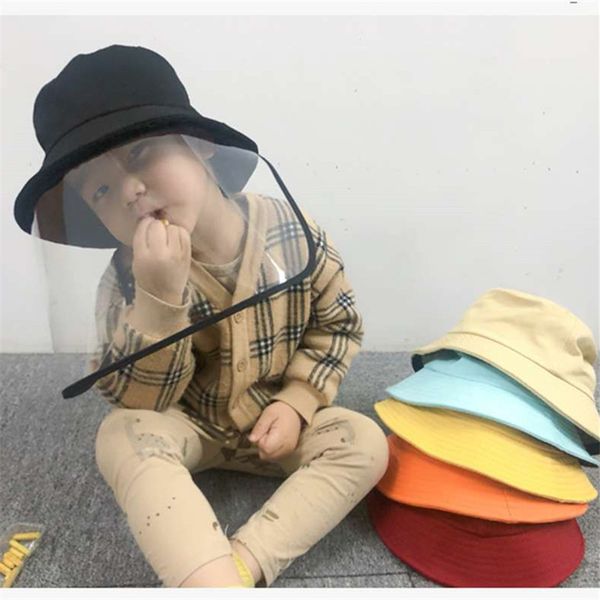 

kids anti dust bucket hat clear full face mask visor cap boys girls cotton fisherman hats with face shield children anti saliva sunhat gifts, Blue