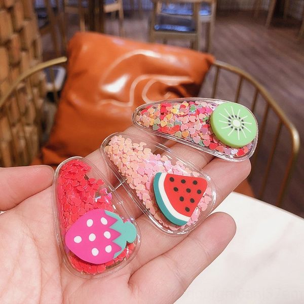 

korean new color fruit headdress quicksand transparent children's fruit hairpin pvc side clip baby bb side clip headdress, Slivery;white