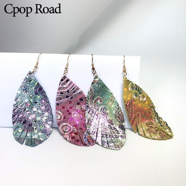 

cpop new fashion glitter genuine leather earrings for women statement leaf dangle earrings fashion jewelry modern ear drops gift, Silver
