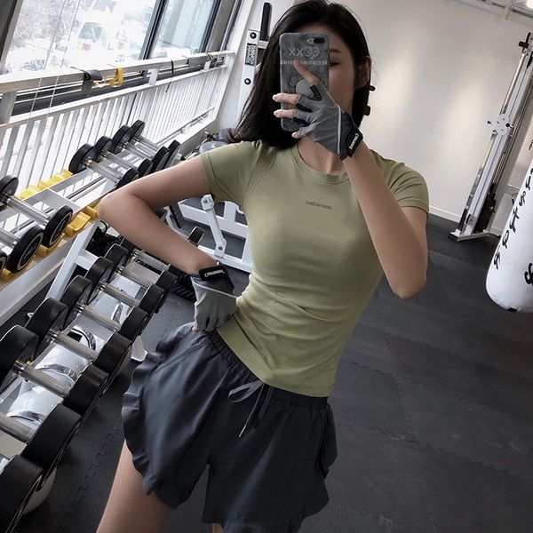 

ijks6 internet celebrity new sports women's summer slimming t-shirt headdress headdress fitness suit short-sleeved t-shirt quick-drying, Black