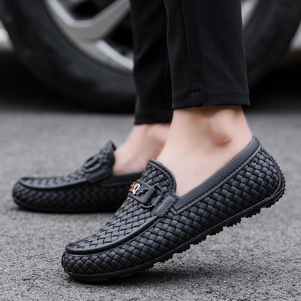 

fashion slip-on loafers peas shoes men flat casual lazy shoes korean version breathable weaving men lightweight moccasin, Black