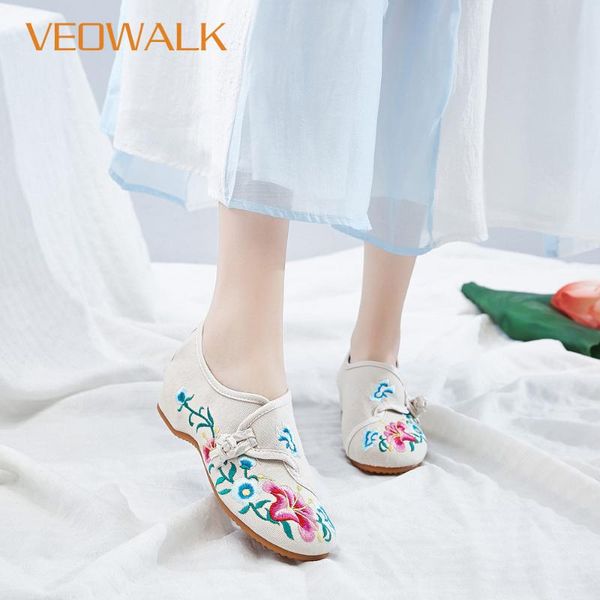 

veowalk ручной ипомеи вышитые женщины canvas балетки ретро повседневный комфорт хлопок ткань цветы женщина обувь, Black
