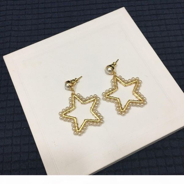 

лучшее продажа взрывные модели five -pointed star pearl подвеска дизайнерские серьги роскошные ювелирные изделия конструктора женщин серьги, Golden