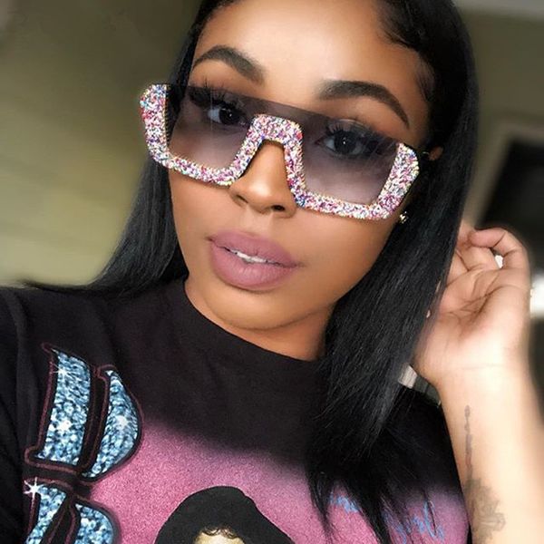 

diamond semi-rimless square sunglasses women rhinestone retro gradient sun glasses vintage oversized feminino eyeglasses uv400, White;black