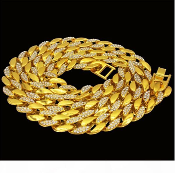 

u mens luxury 15mm wide hip hop 18k gold plated iced out cz alloy 30inch cuban link chain necklace fashion jewelry, Silver