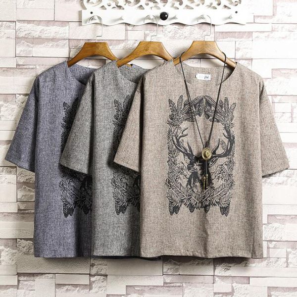 

chinese style short sleeve t shirt men summer tshirt linen tees fashion clothes plus, White;black