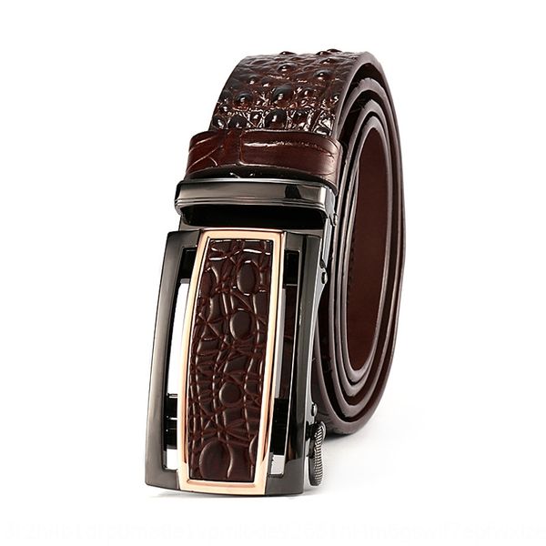 

n5uoi new men's genuine leather crocodile pattern business casual pants with automatic buckle casual pants belt layer cowhide tanning b, Black;brown