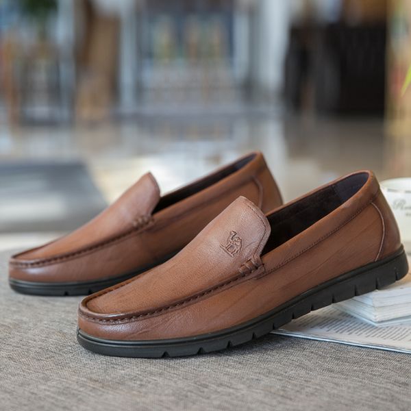 

camel fashion business casual summer autumn men shoes leather genuine cowhide dad shoes non-slip footwear, Black