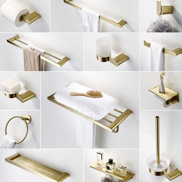 

304 stainless steel brushed gold bathroom hardware set towle bar brush gold bathroom accessories toilet paper holder robe hooks